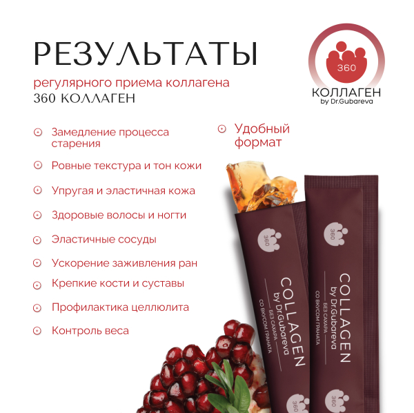Коллаген пищевой гранат, 360 COLLAGEN, стики 21х20 г
